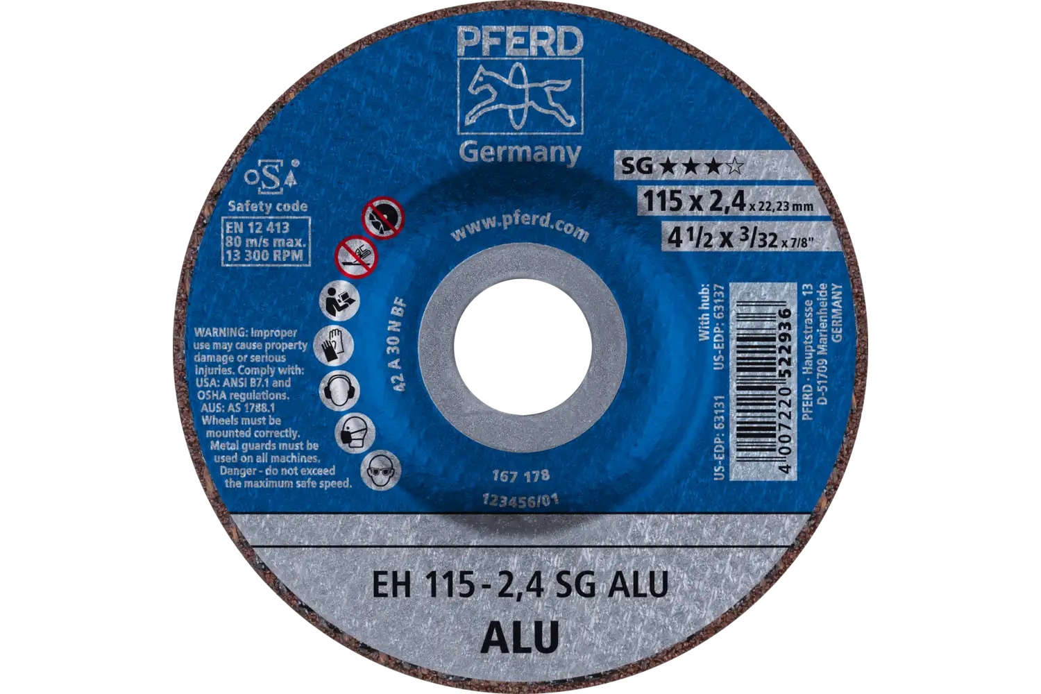 Picture of Pferd Cut-Off Wheel, 4-1/2" X 3/32 X 7/8, Sg Alu, T27, Aluminum Oxide